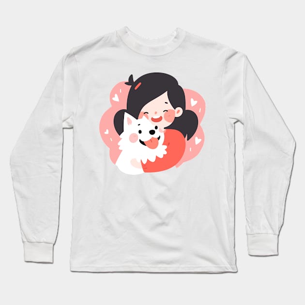 Just a Girl and her dog illustration III Long Sleeve T-Shirt by Sara-Design2